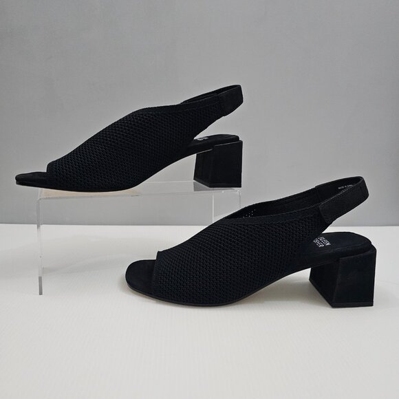 Eileen Fisher Trudy Sandal Womens 9 Black Stretch Knit Block Heel Slingback - Picture 2 of 12